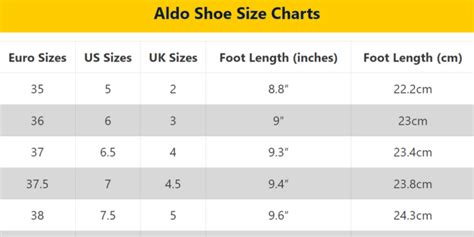 aldo shoes size chart.